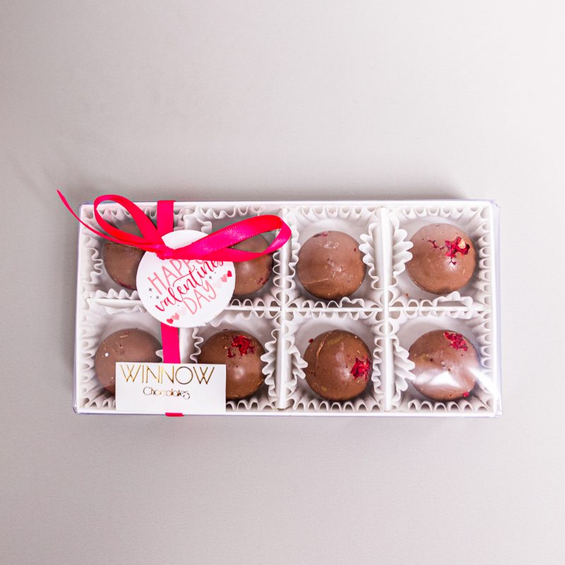 Valentine's Day Winnow Choc Raspberry & Sweet Orange Spheres 8pc