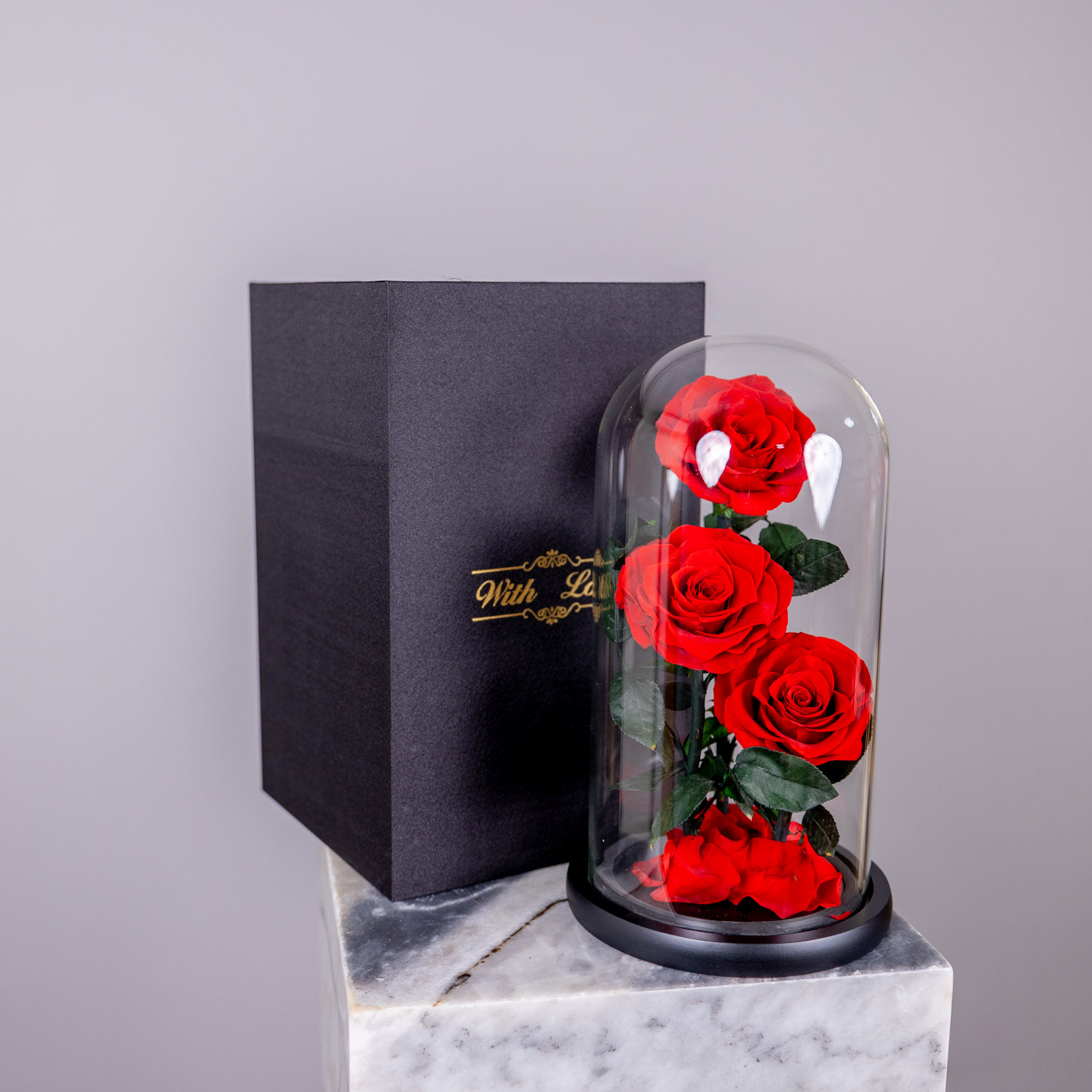 Valentine's Day Everlasting 3 Red Rose Dome