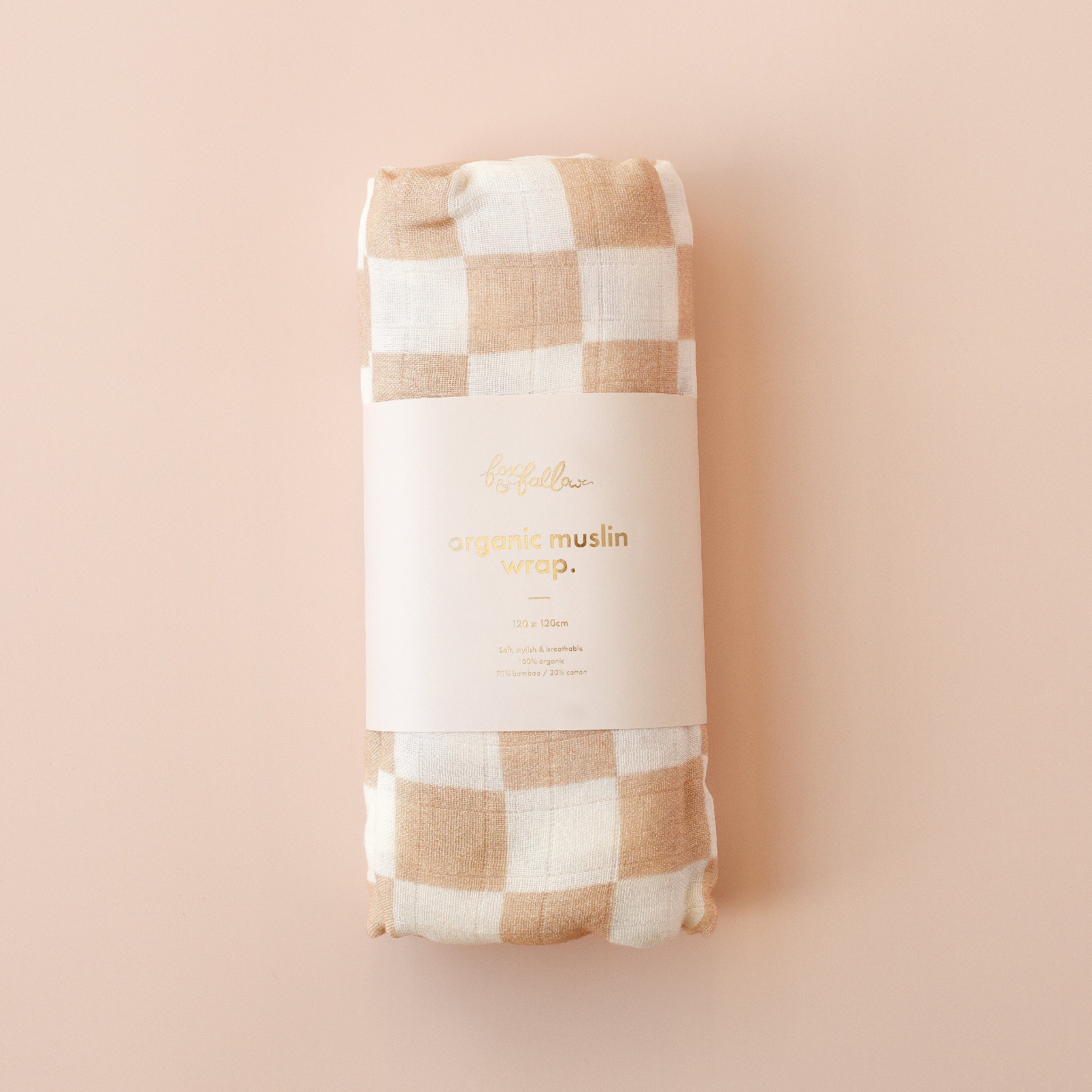 Fox & Fallow Caramel Check Organic Wrap Swaddle